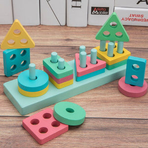 Baby Toys Wooden Blocks Shape Jointed Board Montessori Teaching Leaning Early Education Building Chopping Block Match Kids Toy