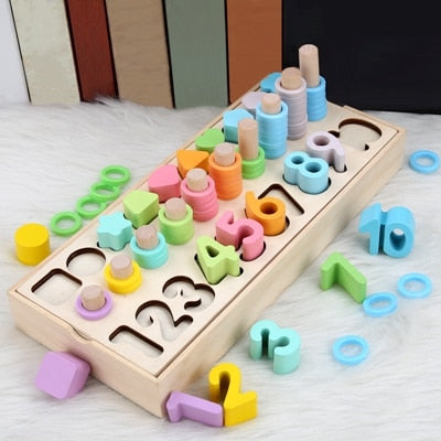 Montessori Wooden Toys Geometric Shape Matching Count Magnetic Fishing Toys Math Early Educational Busy Board Toys For Children