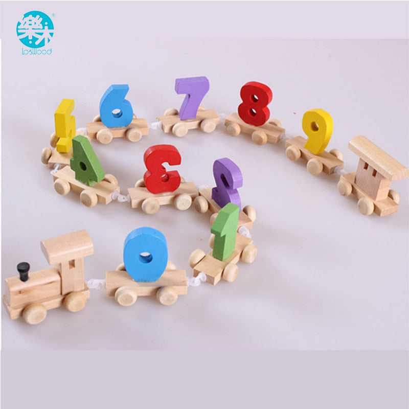 Baby Montessori Soft Wood Train Figure Model Toy with Number Pattern 0~9 Blocks Educational kids Wooden Toy children gifts