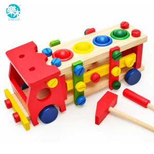 Baby wooden toy tools kids tool car Disassemble Table games Learning Educational Knock on the ball Screw assembly garden game