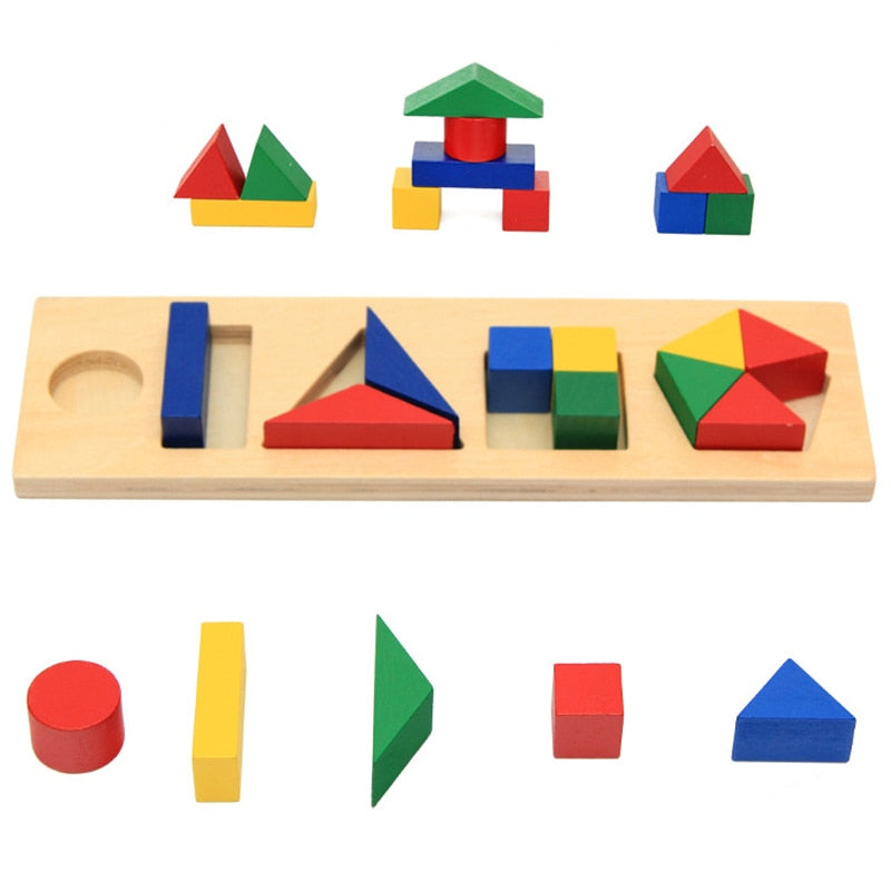 Baby Wooden toys Learning & Educational Montessori toy Geometry Block Shape game for Children